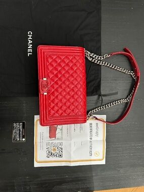 Chanel Red Plexiglass Patent Leather Medium Le Boy Bag Perfect Condition